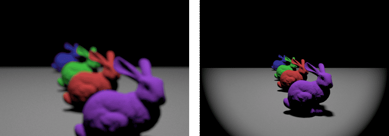 A demonstration of vignetting and focus distance effects for the realistic camera model