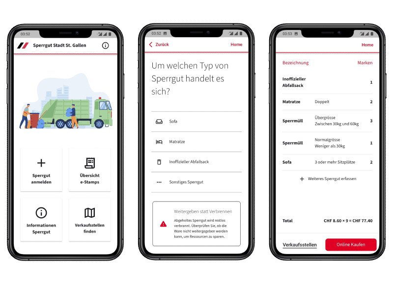 Screenshots of the app for citizens